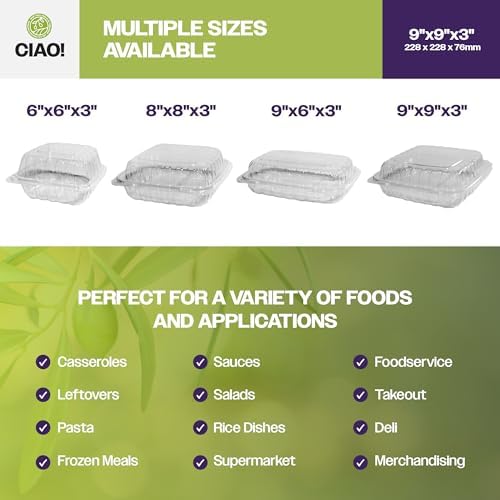 CIAO! 9"x9"x3" 1 Compartment PP Plastic Clear Hinged Container for Take Out (Case of 150) - Image 5
