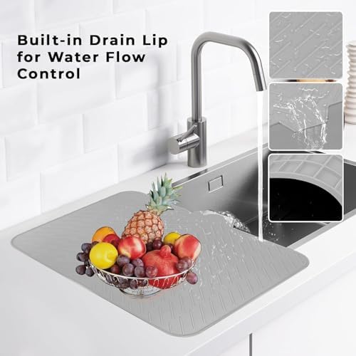 Silicone Dish Drying Mat for Kitchen Counter – 23x17 Inch, Heat Resistant, Non-Slip, Built-in Drain Lip, Protects Countertop, Prevents Water Build up, Quick Dry, Easy to Clean Dish Drainer Mat - Image 4