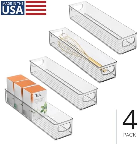 iDesign Slim Clear Plastic Storage Bin, Extra Long Narrow, 4-Pack - Image 2