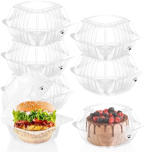 25 Pack 6x6in Clear Plastic Hinged Clamshell Takeout Containers with Lids by Hokimder