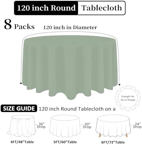 8 Packs 120 Inch Sage Green Round Tablecloth - Image 2