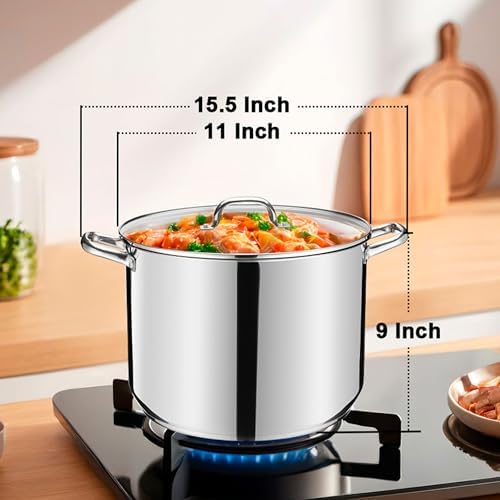 LIANYU 14 QT Stainless Steel Large Stock Pot,Heavy Stockpot with Glass Lid - Image 5