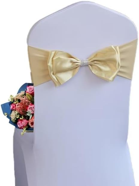 10 PCS Spandex Chair Sash Bow Tied,Elastic Sashes Chair Bands for Wedding Party Reception Events Celebration Banquets Hotel Event Decorations Chairs Decoration(Champagne) by DDCBNS