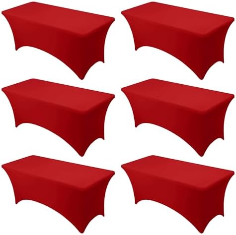 6-Pack Premium Red Spandex Tablecloths for 6ft Rectangle Tables by DailySet