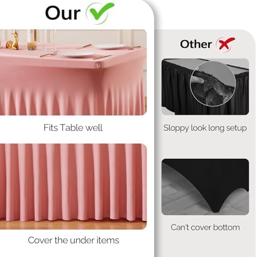 Wish Care 2 Pack Dusty Rose Spandex Table Clothes for 8 Foot Rectangle Tables, 8FT Wrinkle Free Fitted Tablecloths Ruffles Design Table Cloth for Party, Banquet, Wedding and Events - Image 7