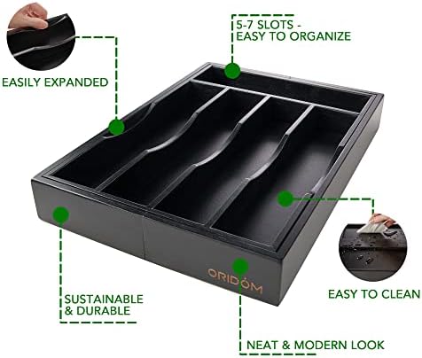Expandable Bamboo Kitchen Drawer Organizer for Cutlery and Utensils, Adjustable Bamboo Wood Cutlery Tray in Drawer for Flatware and Silverware in Kitchen, (Black) - Image 5