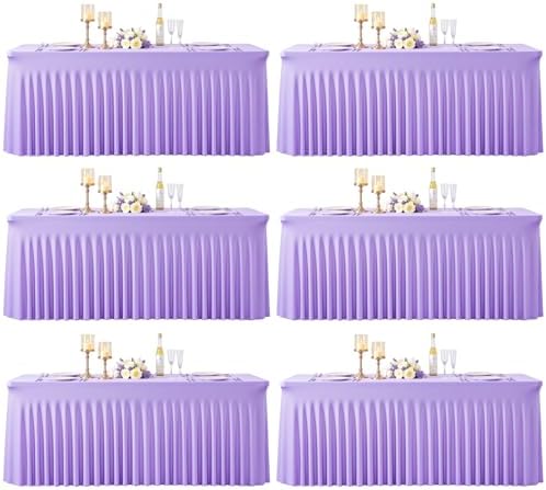6 Pack Lavender Spandex Tablecloths for Rectangle Tables Light Purple Stretch Table Cloth Rectangle 6ft Lilac Elastic Fitted Table Cover with Skirt for Wedding Birthday Party Banquet Baby Shower by Suppromo