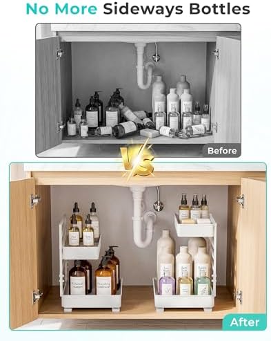 EVERIE Metal Pull Out Slide Shelf Organizer for Framed or Frameless Under Sink CabinetsOrganization in Kitchen, Bathroom, Counter, Cabinets (White, 1 Set) - Image 2
