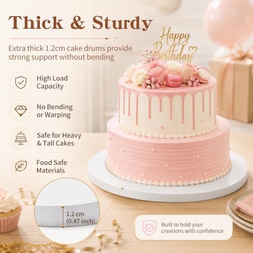 18 Inch White Cake Drum, 1/2" Thick Double Wall Corrugated Round Cake Board, Heavy Duty Greaseproof Cake Base Stand for Tiered Wedding Cakes - Image 5