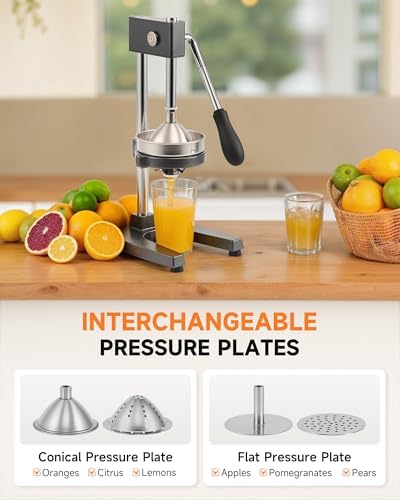 CO-Z Manual Citrus Juicer, Heavy-Duty Manual Juicer with Conical & Flat Pressure Plates, Professional Lemon Squeezer for Orange Pom Lime Lemon Juice, Dishwasher Safe Orange Juice Press, Gray - Image 5