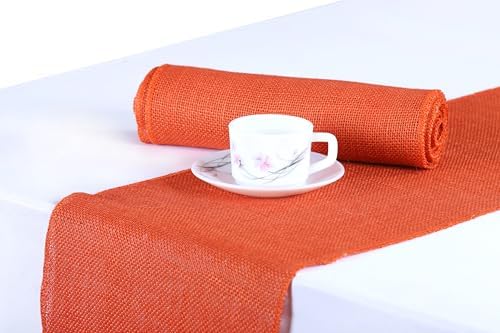 MDS® Pack of 5 Natural Burlap Table Runner, 12 x 108 Inch, Jute Rustic Farmhouse Boho Table Decor for Wedding Reception, Dining Table, Bridal Shower, Baby Shower & Party Decorations - Orange by MDS