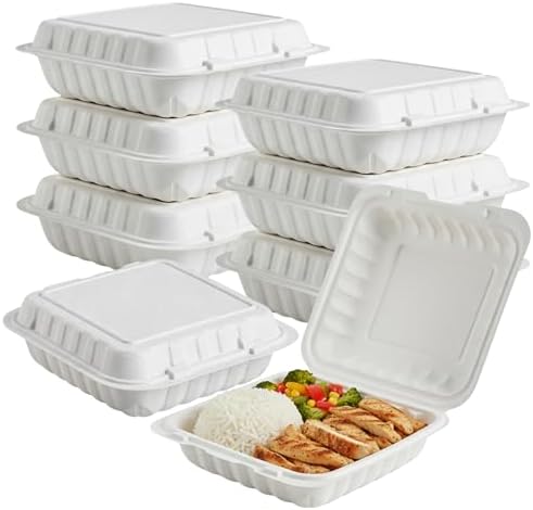 Hinged Take-Out Containers 8″ x 8″ BPA Free, Clamshell To Go Boxes Recyclable, Microwave & Freezer Safe Food Storage Boxes for Restaurants, Catering - Cake Slice Container - White by ProTakeOut