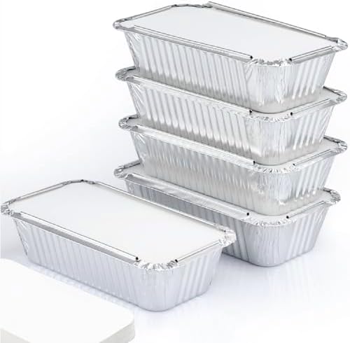(55 Pack Aluminum Loaf Pans with Lids 1.5 LB Disposable Bread Tins for Baking, Lunch Containers, Single Serve Baking Dishes - Foil Loaf Pans, Aluminum Bread Pans 7.8 x 4.3 x2 Inches by SpareEssentials