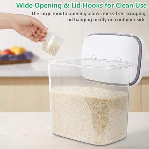 Airtight Rice Container 25 Lbs with Handle and Cup – 12.68Qt Large Flour Sugar Storage Container with Pop Up Seal & Hanging Lid Hooks, Clear Tall Food Storage Bin for Kitchen Pantry Organization - Image 2