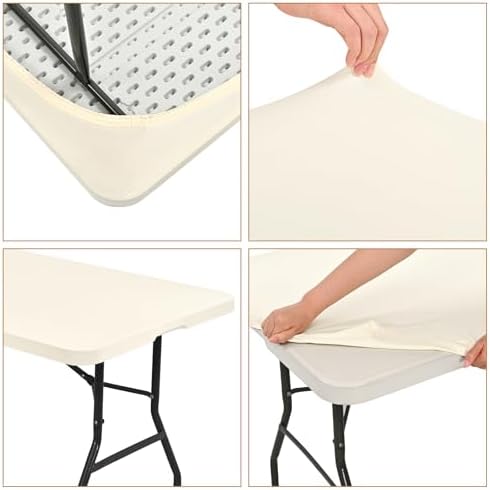 6 Pack Stretch Table Top Cap Cover, Ivory, 30" x 96" - Image 5