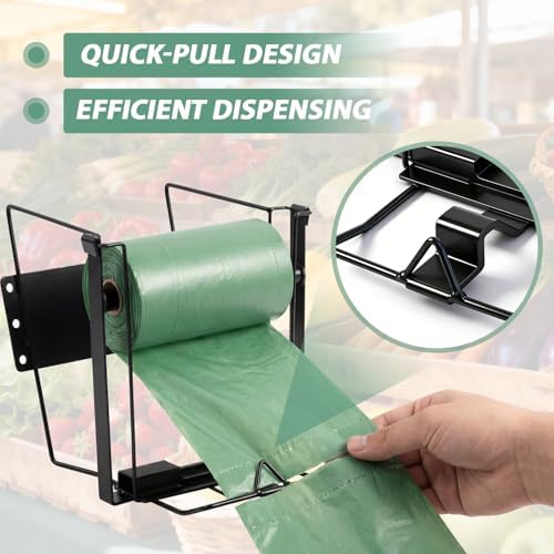 Moxweyeni Produce Bag Roll Rack Wall Mount Narrow Profile Plastic Grocery Bag Holder Dispenser with Removable Rod for Supermarket Grocery Kitchen, 7 x 10 x 8 Inches - Image 3