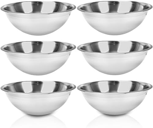 6 Pcs 12.6 Inch Stainless Steel Mixing Bowls 6 Quart Flat Base Metal Prep Bowls Cooking Baking Serving for Home and Commercial Kitchens Professional Chef by Unknown