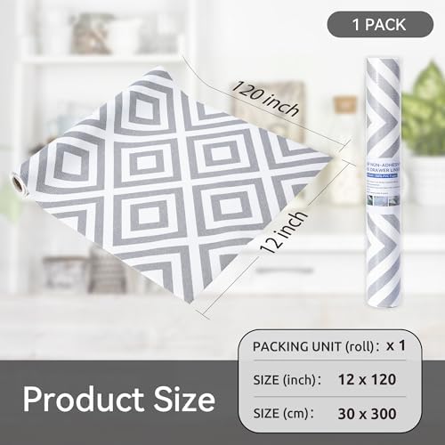 FIFTY FEET 12"x120" Non-Adhesive Shelf Liner for Kitchen Cabinets and Drawers, Washable Non-Slip PVC Cabinet Liner (Gray Plaid)(1 Roll) - Image 5