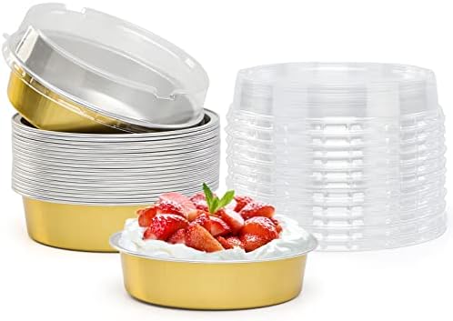 Beasea Aluminum Foil Pie Pan 4 inch Round Oven Baking Mini Cake Pan, 20 Pcs 8 Oz Aluminum Pie Pan Tin Golden Tart Pans for Pie Tart Quiche by Beasea