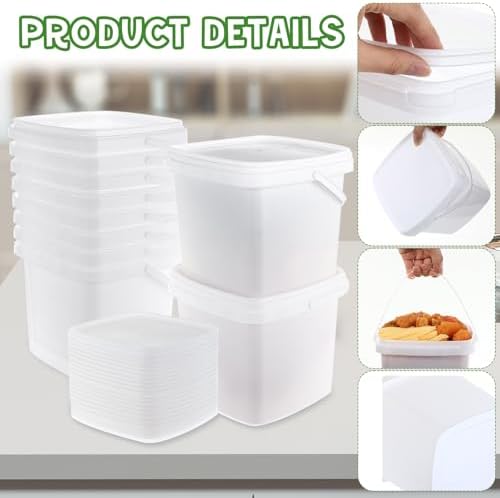 Mifoci 12 Pcs 5 Qt/ 169 Oz/ 5 L Plastic Food Containers, 1.24 Gallon Ice Cream Buckets with Lids and Handle Reusable Square Deli Containers Freezer and Microwave Safe for Kitchen Food Drinks Storage - Image 4
