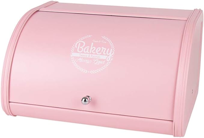 KL X458 Pink Bread Box Roll Top, Metal Bread Box for Kitchen Countertop, Large Capacity, Keeps Bakery Items Fresh Longer, Bread Bin for Kitchen Countertop, Breadbox to Store Cookies, Bagels, Muffins by KLHOMEKITCHEN