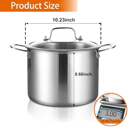 DELARLO Tri-ply Stainless Steel 12 Quart Heavy Duty Induction Stock Pot - Image 2