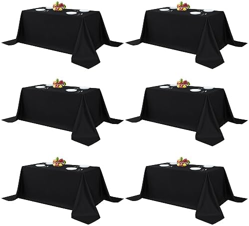 Fitable 6 Pack Black Tablecloths 90x132 Inch for 6 Foot Rectangle Tables by Fitable