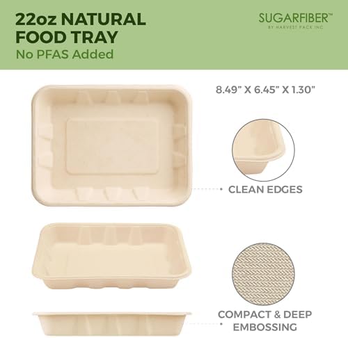 22 oz Compostable Disposable Paper Food Trays with Lids Natural, 100 SET - Image 2
