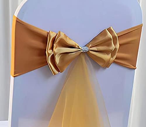 50Pcs Stretch Satin Chair Sashes Bows Chair Bands Decor for Hotel Wedding Reception Party Event Chair Cover Decoration Yellow - Image 2