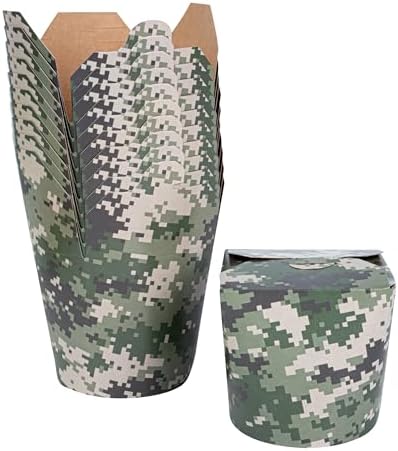 Bio Tek 4 x 3.4 x 3.7 Inch Food Containers, 50 Noodle Takeaway Boxes - Disposable, Sturdy, Camouflage Paper 26 Ounce Take Out Boxes, Round, For Hot Or Cold Foods - Restaurantware by Restaurantware