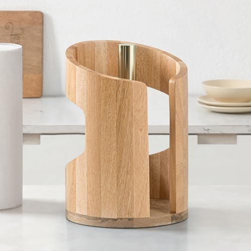 Anji Mountain Wooden Paper Towel Holder with Metal Holder, Holder Stand for Kitchen Roll Organizer & Kitchen Dining Table Home Décor, Countertop Fits Jumbo & Mega Rolls - Mango/Gold, Arc Hold by AnjiMountain