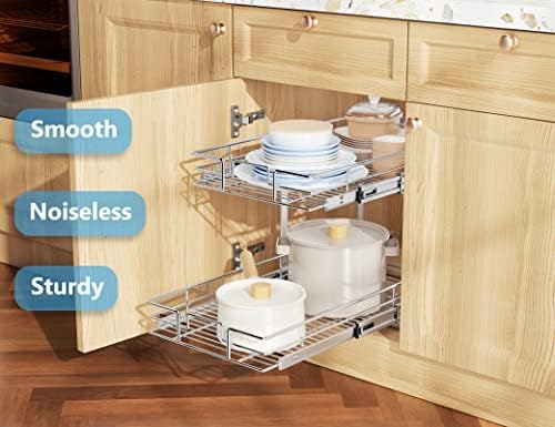 LOVMOR Individual Pull Out Cabinet Organizer, 2 Tier Slide Out Cabinet Drawers, Pots and Pans Organizer and Storage Pantry Shelf for Kitchen (14½" W x 21½" D) - Image 2