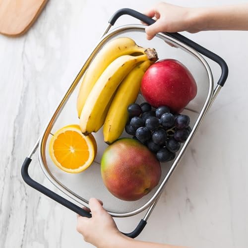2 PackPremium Quality Over The Sink Stainless Steel Oval Colander with Fine Mesh 6 Quart Strainer Basket & Expandable Rubber Grip Handles - Strain, Drain, Rinse Fruits, Vegetables1 - Image 4