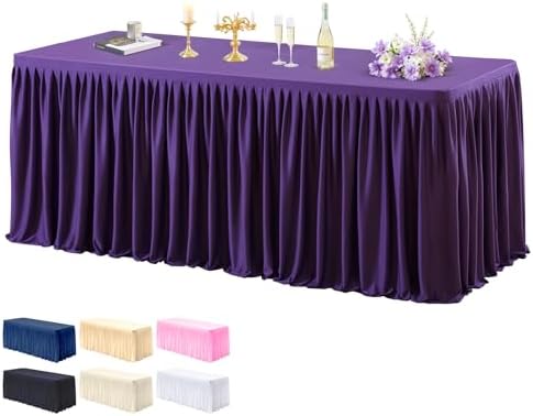 PARTISKY 1 Pack Purple Tablecloths for Rectangle Tables 4ft, Wrinkle Resistant Spandex Table Cover Fitted Stretch Table Cloth with Pleated Ruffle Skirts for Party Banquet Dining Birthday Wedding by Partisky