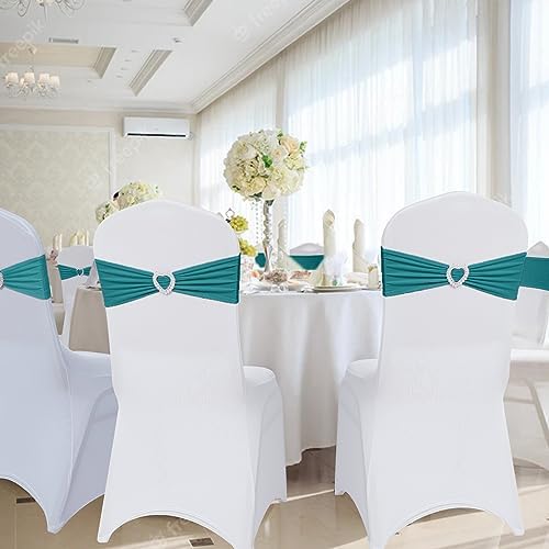 Pack of 60 Spandex Chair Sashes Bows Stretch Chair Cover Band with Buckle Slider Universal Elastic Chair Ties for Wedding Banquet Party Event Decoration (Turquoise) - Image 6
