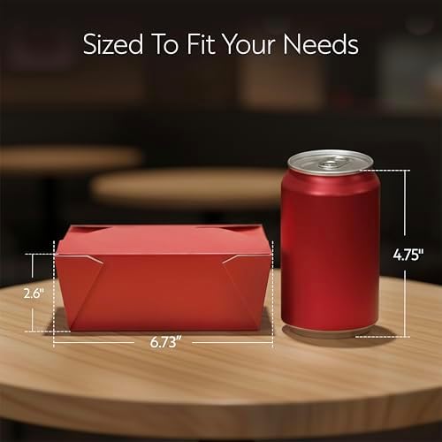 Restaurantware Paper Food Box 50 Count 45 Oz Leakproof Paper Lunch Box Greaseproof Food Container Tab-Lock Design 6.73 x 5.5 x 2.6 Inches Red - Image 2