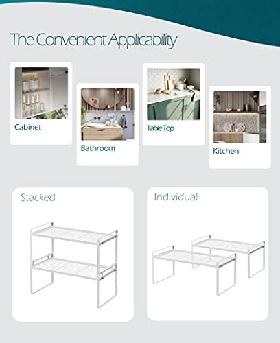 Shantton Cabinet Shelf Organizer, Pantry Shelf Rack, White 16x8.3x7.3 | 2-Pack Stackable Metal Riser Holds 40LBS with Non-Slip Feet for Kitchen Pantry Bathroom Countertop Freezer Cupboard - Image 4