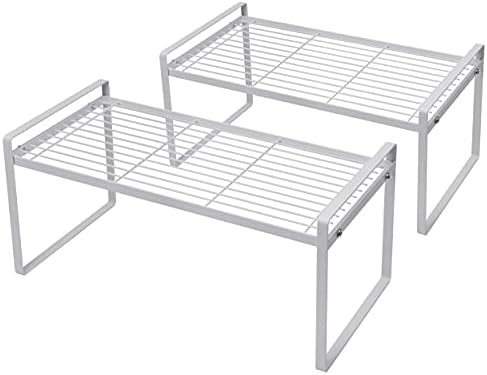 Shantton Cabinet Shelf Organizer, Pantry Shelf Rack, White 16x8.3x7.3 | 2-Pack Stackable Metal Riser Holds 40LBS with Non-Slip Feet for Kitchen Pantry Bathroom Countertop Freezer Cupboard by Shantton