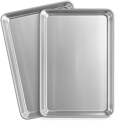 Aluminum Baking Sheet Set, 2 Pack Sheet Pan, Commercial Quality Cookie Sheets for Baking or Roasting Non-Stick, 15 x 10 Inch Warp Resistant Aluminum Jelly Roll Baking Pan by JOYTABLE