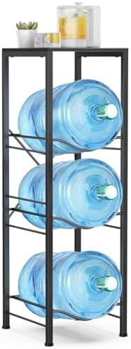 Housolution 3-tier 5 Gallon Water Jug Holder with Storage Shelve | 5 Gallon Water Bottle Holder, Water Jug Stand, Water Jug Rack, Water Bottle Organizer for Kitchen,Office,Living Room, Black by Housolution