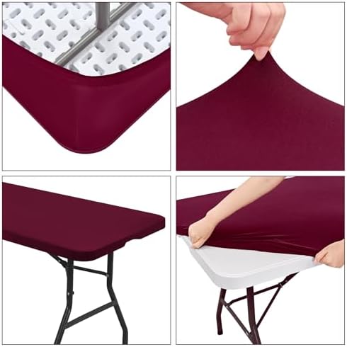 6 Pack Stretch Table Top Cap Cover, Wine Red, 30" x 96" - Image 6