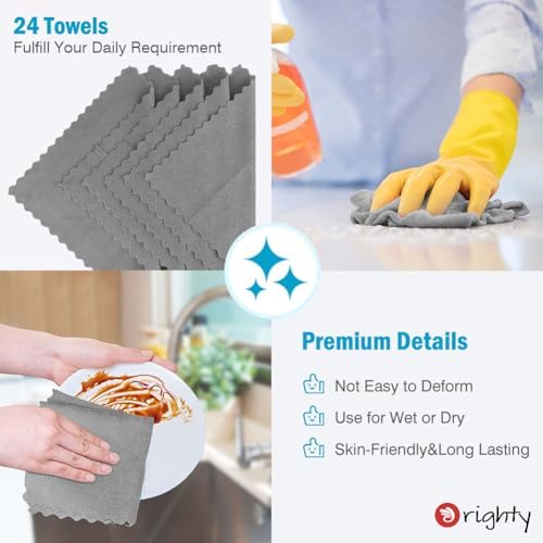 Orighty Microfiber Cleaning Cloth - 24 Pack, Grey Cleaning Rags 12x11 inch - Image 5