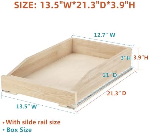 Pull Out Cabinet Drawer 13½” W x 21” D, Soft Close Pull Out Cabinet Organizer, Pull Out Shelves Requires at Least 14½” Cabinet Opening, Bottom Assembly - Image 3
