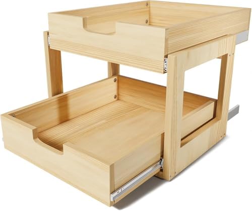 Pull Out Cabinet Organizer, 17''W×21''D Sliding Drawers for Cabinets, 2 Tier Soft Close Slide Out Wooden Pull out Drawers, Base Cabinet Organization for Kitchen, Pantry, Bathroom by Gsskny