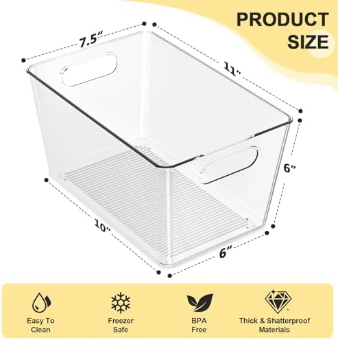 4 Pack Large Clear Plastic Storage Bins, Kitchen &Pantry Organizer | Heavy-duty 450g BPA-free PETG containers with handles for fridge, under-sink, bathroom, office, closet, and garage storage - Image 2