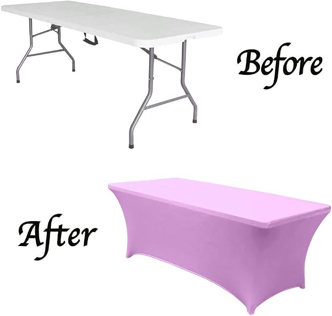 MDS® Pack of 12 Spandex Tablecloth 8FT Tight Fitted Stretch Table Cover – Washable Wrinkle-Free Reusable Elastic Patio Tablecloth for Wedding, Party, Banquet, Trade Show, Event Décor - Light Purple - Image 5