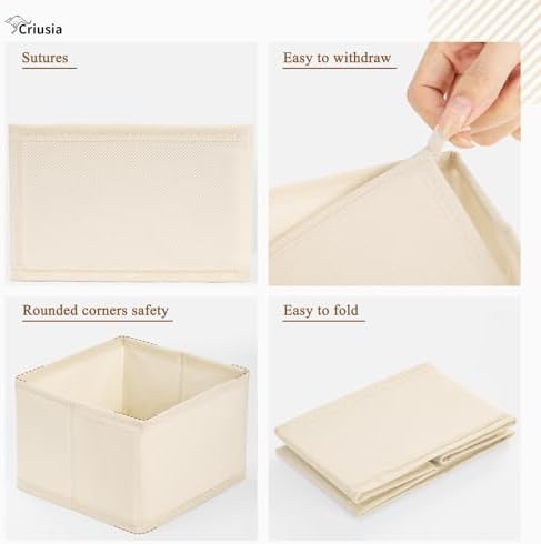 Criusia 15 Pack Drawer Organizer for Clothes, Foldable Dresser Dividers with 3 Sizes, Fabric Storage Bins – Beige - Image 4