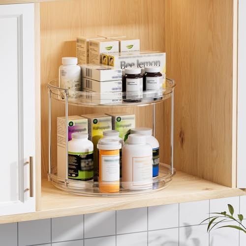 LAMU 4 Pack 2 Tier Lazy Susan Turntable Organizer 9.25'' Rotating Spice Rack Organization for Cabinet, Kitchen, Pantry, Countertop, Bathroom, Vanity, Medicine Cabinet Organizer, Clear - Image 3