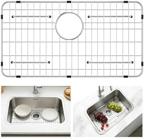 GUUKIN Sink Protectors for Kitchen Sink, 26" x 14" Stainless Steel Sink Protector with Rear Drain Hole, Sink Rack with Extra Replacement White Rubber Feet by GUUKIN