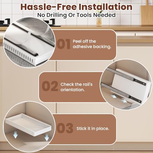 2 Pcs Pots and Pans Organizer Under Cabinet - Expandable Pull Out Cabinet Organizer for Pots and Pans, Pan and Lid Organizers Inside Cabinet, Adjustable Storage Rack, Carbon Steel (White) - Image 5